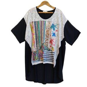 Women's Jean Marc Philippe Tunic Top Plus Size 26 Black Colorful Zebra Print